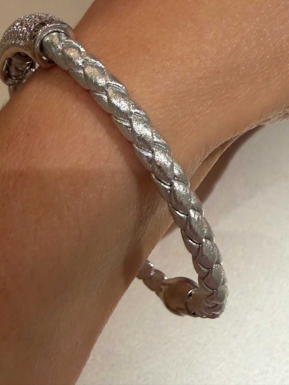Milor Italy Silver Pavé Curved Bar Braided Leather Bracelet NWT SPARKLING ✨ 💎 - Picture 5 of 5
